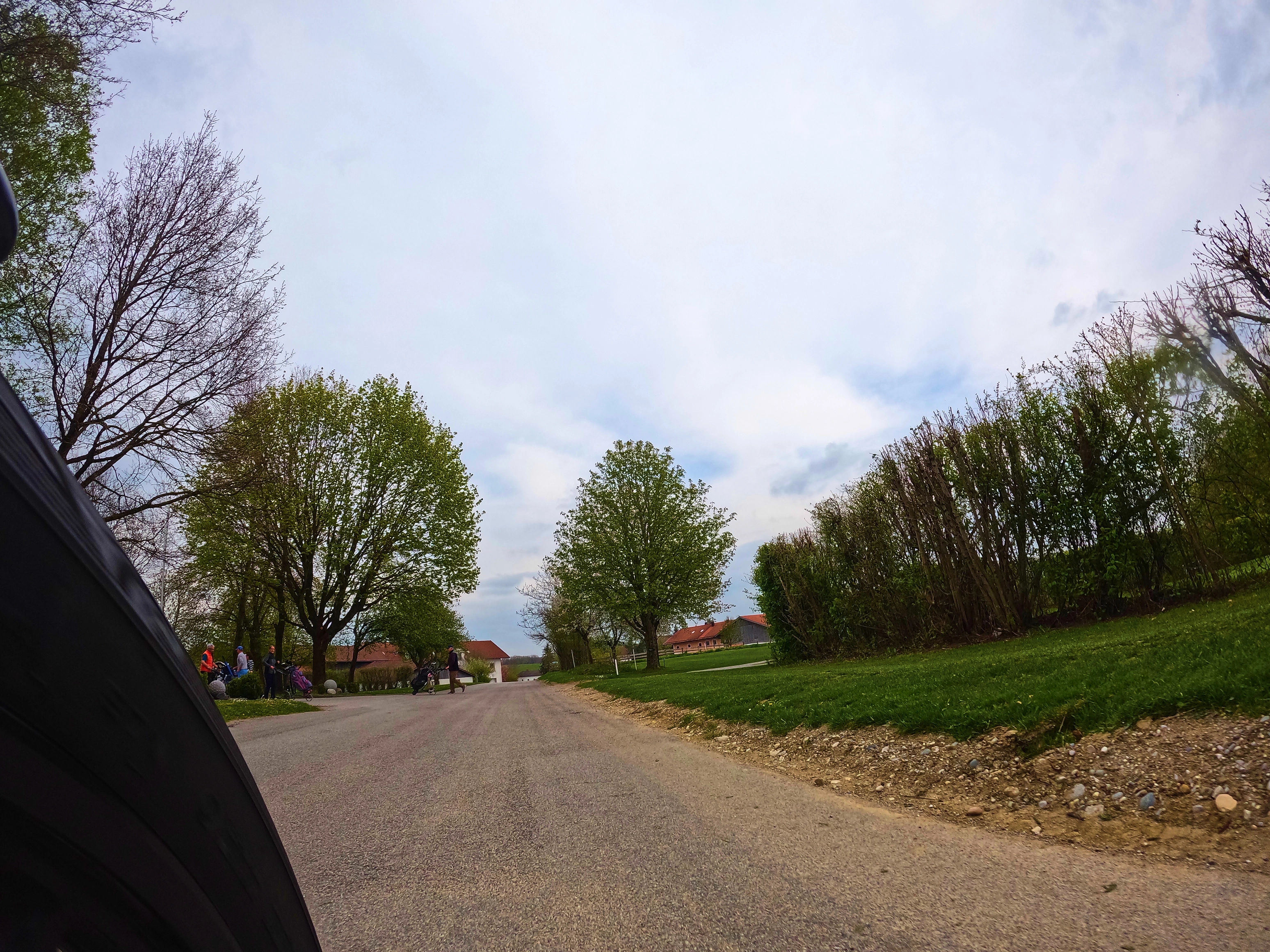 Golfer beim Queren der Straße