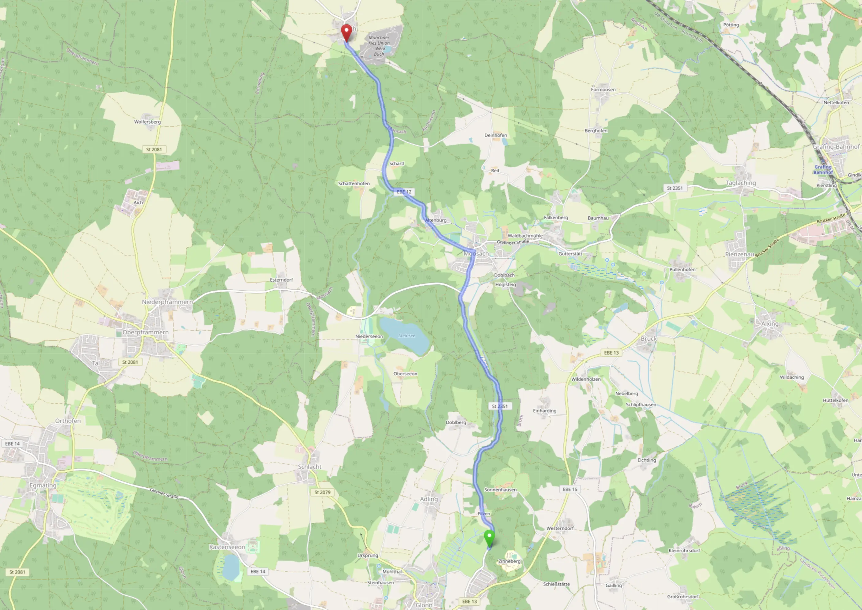 Gefahren wurde von grün nach rot