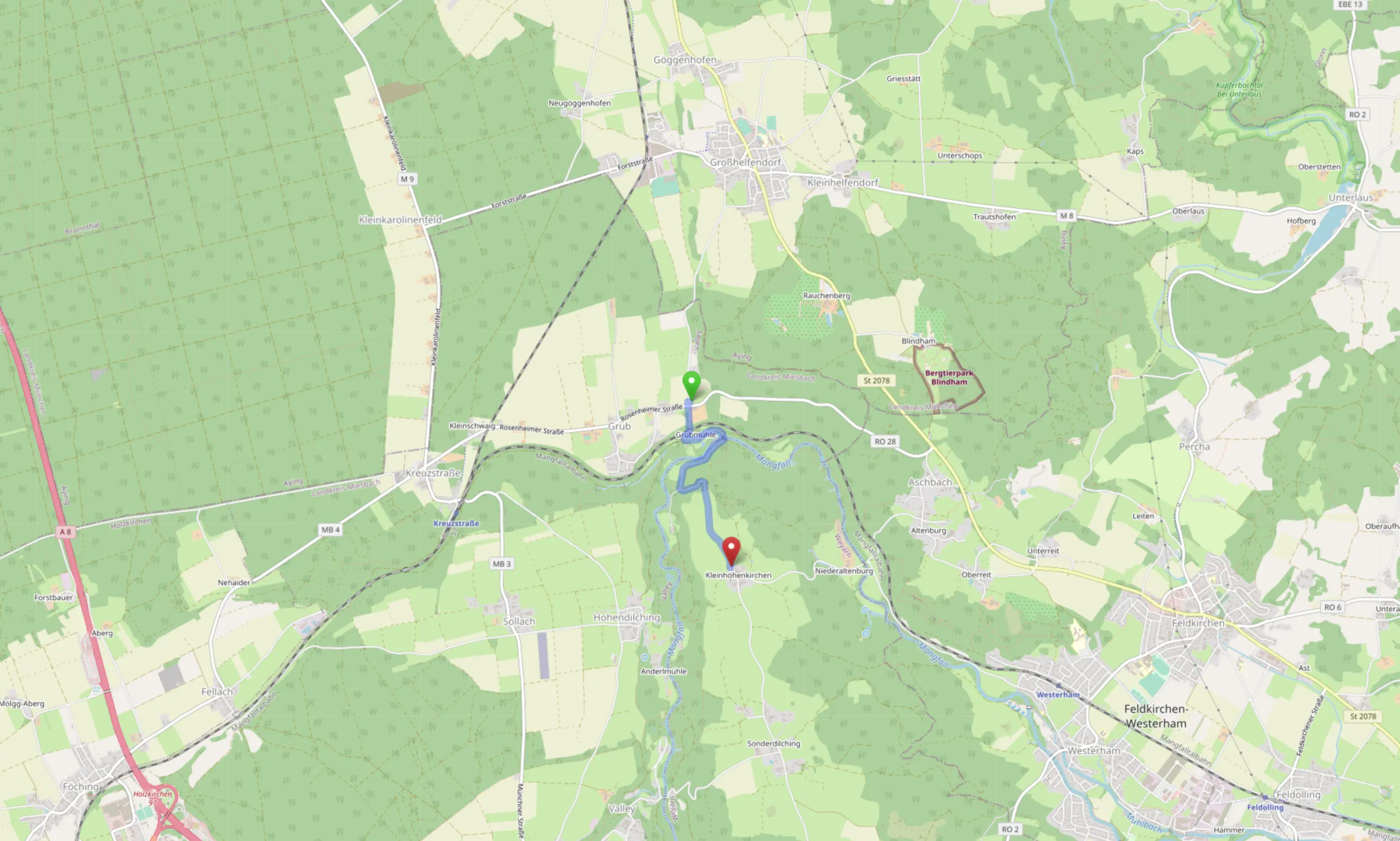 Gefahren wurde von grün nach rot